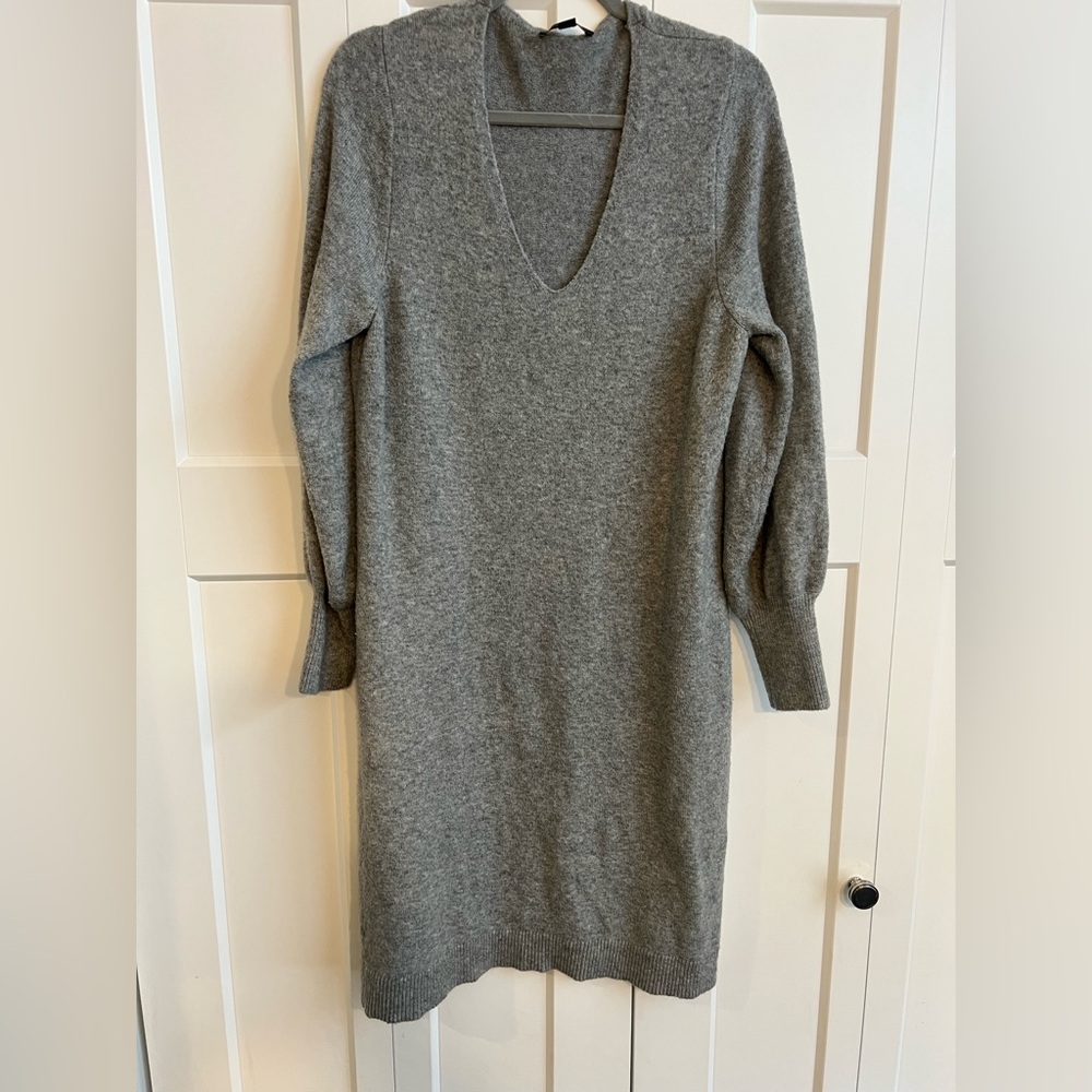 Ann Taylor Gray V-Neck Sweater Dress